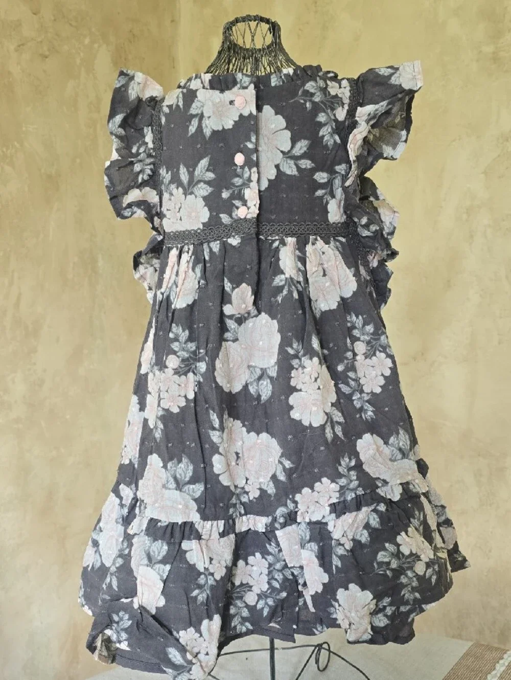 Tahari Girls Floral Ruffle Dress - Gray and Pink 3T